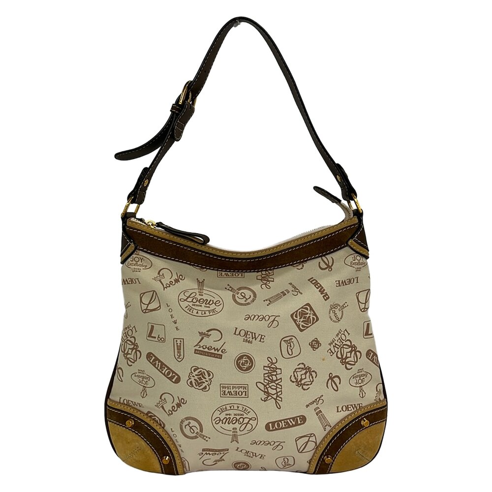 Loewe Shoulder Bag Cream Dark Brown Light Brown Canvas Leather Suede